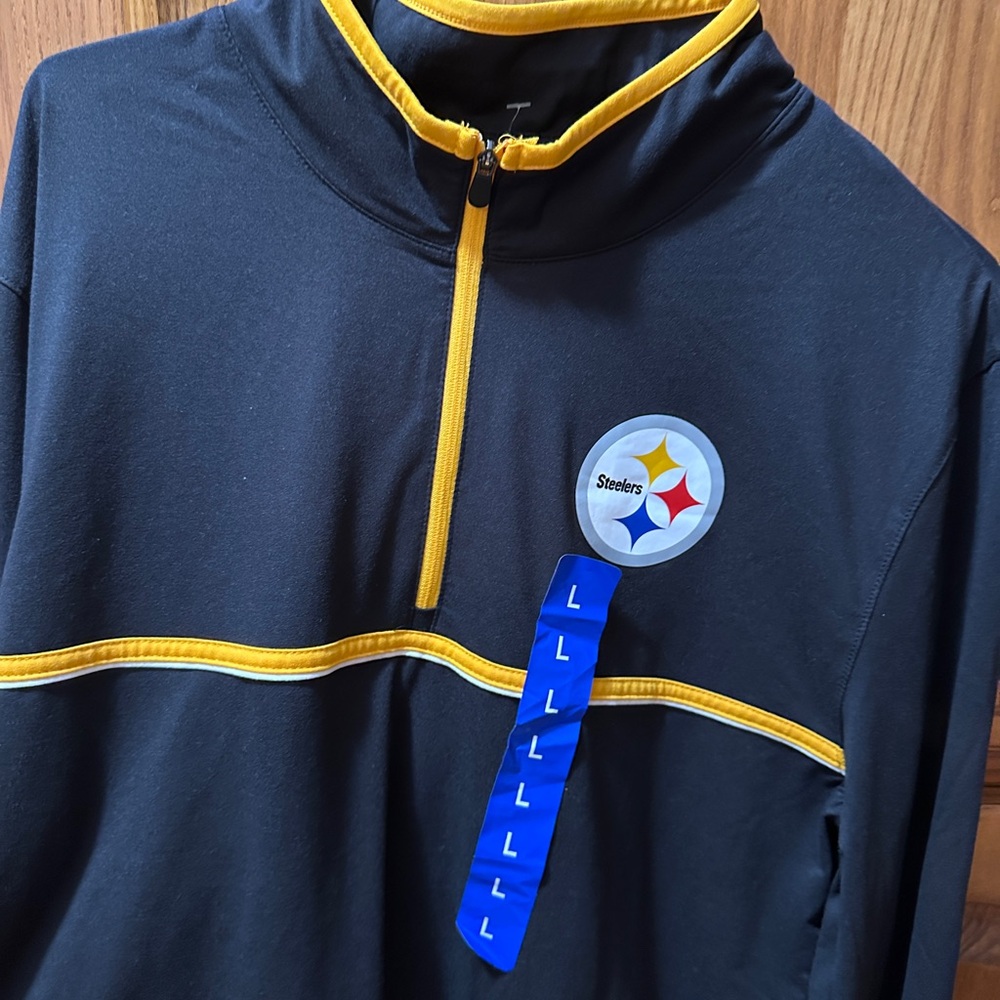 Men’s Large Pittsburg Steelers Black and Yellow Quarter-Zip Pullover NEW - Picture 7 of 10